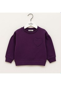 Resim Kız Çocuk Kalp Detaylı Uzun Kollu Sweatshirt 2 7 Yaş Mor 