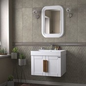 Resim Pierre Cardin Pio 70 cm Antique White Banyo Dolabı Mat Beyaz Ahşap Kulplu 