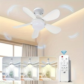 Resim 30W E26/E27 Soketli Uzaktan Kumandalı Fan Işığı, 40.13cm Beyaz Ayarlanabilir LED Küçük Akıllı Tavan Ventilatörleri ile Işıklar, Yatak Odası Mutfak Oturma Odası Garaj için 3 Hız 3 Renk 3000K-6500K Değiştirilebilir Ampul 