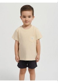 Resim Breeze Erkek Bebek Cep Detaylı Basic T-shirt-15832 Bej 