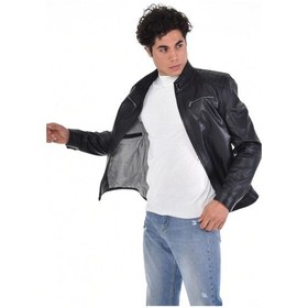 Resim Hakiki Kuzu Derisi Erkek Deri Mont Üst Ve Yandan Cepli Deri Ceket Siyah Siyah 