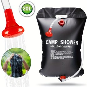 Resim 20L Taşınabilir Kamp Duş Çantası - Çıkarılabilir Hortum ve Açma/Kapama Başlığı, Asma Kancası, Su Tasarruflu Tasarım, Açık Hava Kampı, Karavan Seyahati, Sırt Çantalı Geziler & Yolculuklar İçin Esnek Su Depolama 