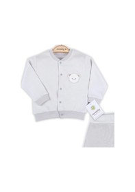 Resim 3-12 Ay Erkek Bebek Takımı Çizgili Bear Hırkalı Toprak Toprak 