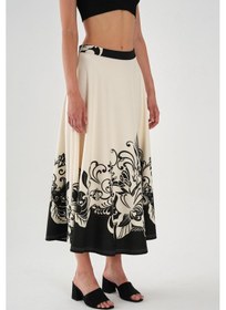 Resim Alexandergardı Desenli Yandan Fermuarlı Kloş Uzun Etek Bej 