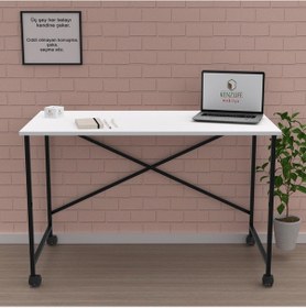 Resim Kenzlife Ofis Masası Momoko 075 070 40 Byzsyh Tekerlekli Bilgisayar Çalışma Büro Beyaz 