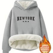 Resim Kadınlar için Rahat Alfabe Baskılı Kapüşonlu Sweatshirt, Uzun Kollu, Omuzdan Düşen, %100 Polyester Örgü Kumaş, Normal Uzunluk, Bol Kesim, Tüm Mevsimler İçin Kapüşonlu Sweatshirt 