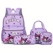 Resim 4 Parça Sanrio Kuromi Sırt Çantası - Dayanıklı Naylon, Ayarlanabilir Kayışlar, Fermuarlı Kapatma - Sırt Çantası, Kalem Kutusu, Omuz Çantası ve Cüzdan Dahil - Seyahat ve Hediye İçin Mükemmel Seçenek 