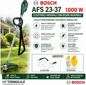 Resim Bosch 1000 W Elektrikli Misinalı Çim Biçme Makinesi + Iş Eldiveni ve Iş Gözlüğü Hediye 