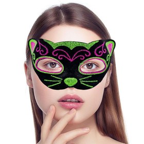 Resim Nessiworld Siyah Kadife Kaplama Üzeri Pembe Yeşil Sim İşlemeli Kedi Maskesi 20x13 cm 