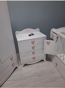 Resim Bebek Odası 90654 Pink Takım Dolap Uzamalı Beşik Şifonyer Demonte Ürün Beyaz 