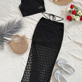 Resim YY0107136 Örgü Yelek ve Bel Bağlamalı Yarım Etek Takımı 
