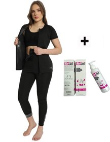 Resim FİT1BEDEN Battal Yüksek Bel Agraflı Inceltici Sıkılaştırıcı Sauna Tayt+fermuarlı Body Fitjel Takım 