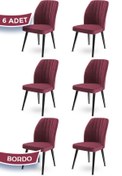 Resim Canisa Platinum Serisi Üst Kalite Yemek Odası Sandalye 6 Adet Bordo Sandalye Metal Kahverengi Iskeletli 