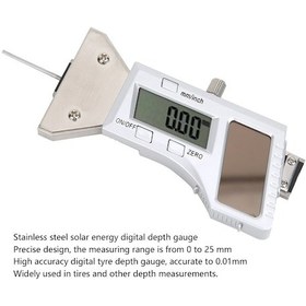 Resim Maiyame Güneş Enerjili Dijital Lastik Diş Derinliği Ölçer, 0-25mm Hassasiyet, Paslanmaz Çelik, 0.01mm Doğruluk 