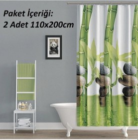 Resim Tropik Home -bamboo- Çift Kanatlı Banyo Duş Perdesi 2x110x200 Yeşil 