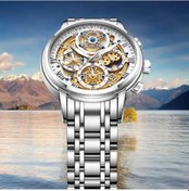Resim Lumaworld Lıge İş Tarzı Gümüş Ve Altın Yaprak Desenli Kollu Dünya Saati Dayanıklı Quartz Erkek Kol Saati Altın 