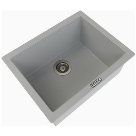 Resim Polex Cristalüx Granit Evye P-09 Gri Tezgah Altı Ve Tezgah Üstü Kare Mutfak Evyesi 55.5x43.5 CM 