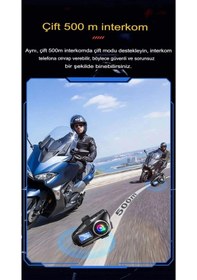 Resim Q58-max Ralu 2 Kişi Bağlantılı Bluetooth Kask Kulaklık Ekranlı Fenerli Müzik Ve Telsiz Intercom 