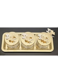 Resim Atabey Home Collection 3'lü Kelebekli Gold Tepsili Kase Seti & Şekerlik & Sunumluk & Çerezlik 