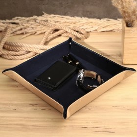 Resim Onywatch Gerçek Deri Vale Tepsi Set Valet Tray Saat Saklama Kutusu Çoklu 