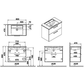 Resim VitrA Root Flat 80 Cm Beyaz Banyo Dolabı Alt Modül Ve Lavabo Çok Renkli 