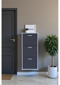 Resim Eliusta Soren 3 Düşer Kapaklı 52 Cm Antrasit Ayakkabılık 52x114x26 Cm Asma 6 Bölmeli Ayakkabılık Antrasit 