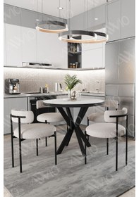 Resim Avvio Lonya 4 Kişilik Mutfak Yemek Masa & Sandalye Takımı Düz Beyaz 