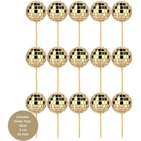 Resim Çubuklu Disko Topu Pasta Süsü Altın 5 Cm - 20 Adet Tüm Yaşlar 