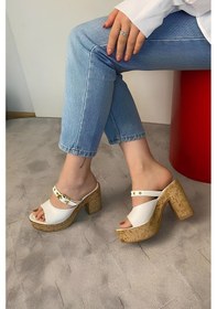 Resim Asmi Shoes Kadın Tena Mantar Taban Platform Topuklu Terlik 10 Cm Snd456 Beyaz Beyaz 