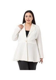 Resim Disentis Büyük Beden Tek Düğmeli Belde Bant Detaylı Kloş Astarsız Beyaz Ceket-beyaz Beyaz 