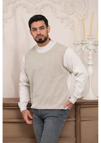 Resim Woolen World Balıkçı Yaka Desenli Yünlü Erkek Triko Kazak Krem 