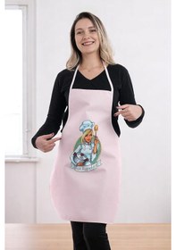 Resim Siyah Chef Leke Tutmaz Kumaş Mutfak Önlüğü Pembe 