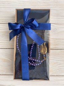 Resim DuhaİslamiHediyelik Lüks Güpürlü Şal Lüks Güllü Inci Tesbih Çeyizlik Bohça Ev Konsept 