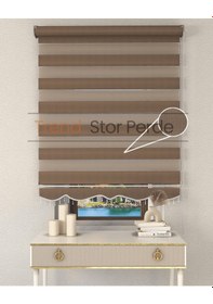 Resim Somon Rengi Boncuklu Zebra Stor Güneşlik Perde Opak Somon Rengi 