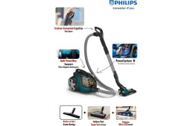 Resim Philips Marathon Otomatik Açılma/kapanma Özellikli Powercyclone 10 Yüksek Emiş Gücü Triactive+ LED Başlıklı Premium Toz Torbasız Süpürge + Turbo Başlık 