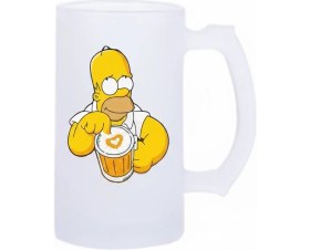 Resim Sartre Art Simpsonlar Beer Esprili Motto Baskılı Bira Bardağı 500 ml - Büyük Boy Kulplu Cam Kupa 