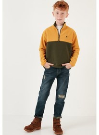 Resim Lela Yumuşak Dokulu Yarım Fermuarlı Renk Bloklu Dik Yaka 2'Li Paket Çocuk Polar 5905004S2 Hardal Haki-Kırmızı Siyah 