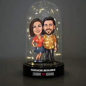 Resim Her Zaman Aşkla Karikatürlü Işıklı Fanus Biblo 