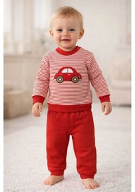 Resim Kabartma Araba Baskılı Bebek Takım Alt Üst %100 Pamuk Kırmızı 