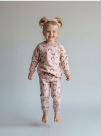 Resim Kız Çocuk Pamuklu Gökkuşağı Desenli Pijama Takımı-16274 Renkli 