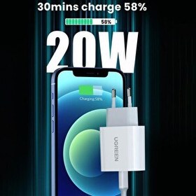 Resim Ugreen 20W PD Şarj Cihazı Ve PD To Lightning 1 Metre Data Şarj Kablosu 