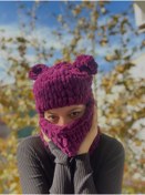 Resim Novaglow Hayvan Figürlü Şapka Puffy Bere Kar Maskesi Kayak&snowboard Balaclava Örgü Bere Örgü Şapka 