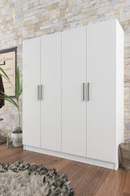 Resim Aeka Ae-1059 Milano Beyaz 4 Kapaklı Gardırop 11 Raflı 2 Askılıklı Beyaz 