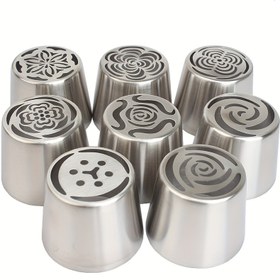 Resim 8 Parça Set Ekstra Büyük Paslanmaz Çelik Nozul Doğum Günü Noel Pastası Gül Tomurcukları DIY Süsleme Uçları Cupcake Dekorasyon Pişirme Aracı 