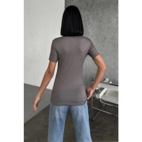 Resim Rahat ve Şık Kısa Kollu Bisiklet Yaka Likralı Viskon Penye Body Füme ( Lisinya ) 