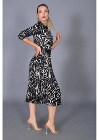 Resim Modatalika Kadın Saten Kumaş Piliseli Kemerli Midi Boy Özel Tasa 001 