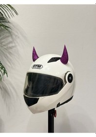 Resim Motor & Motosiklet Mor Simli Şeytan Boynuzu Kask Dış Aksesuar Diğer 