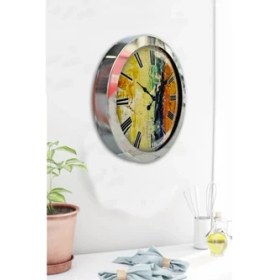 Resim Bahat Krom Çerçeveli Salon Ofis Duvar Saati 36 cm 