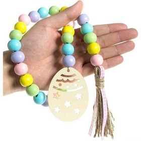 Resim Lemestar Hıdrellez Dekoratif Ahşap Boncukluk, Çok Renkli Yumurta Ve Tavşan Desenli Duvar Asısı, Köy Stili Ev Dekorasyonu, 85cm Uzunlukta 