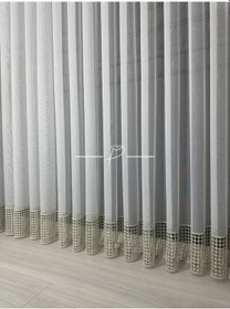 Resim Tül Perde Etek Aplike Eritme Bertu Desen Gold İşleme Ekru 